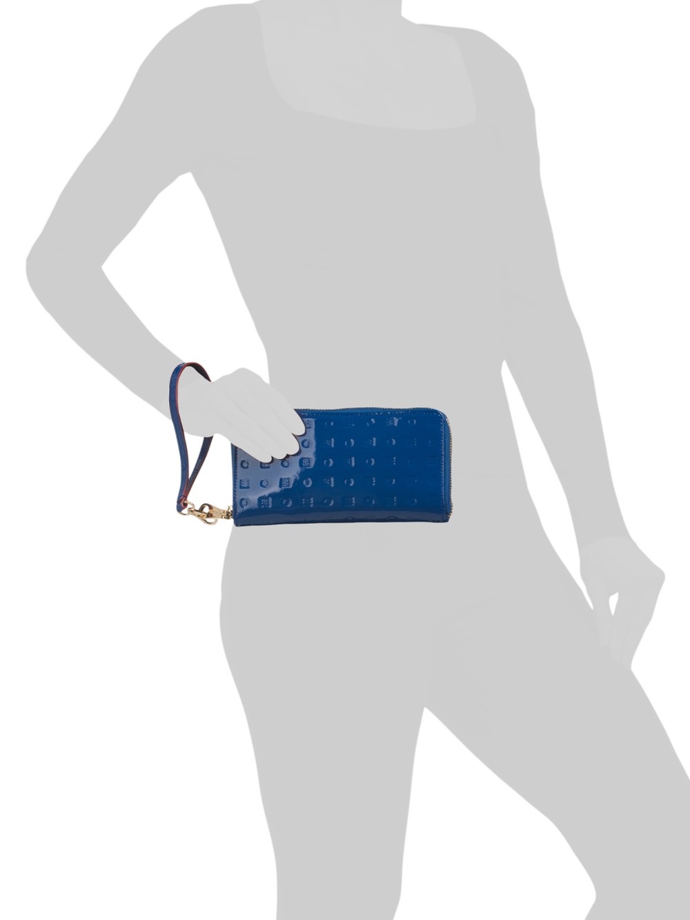 NWT-Arcadia-Zip Around Continental Wallet-Embossed Logo-Patent Leather-Sapphire - Picture 16 of 16